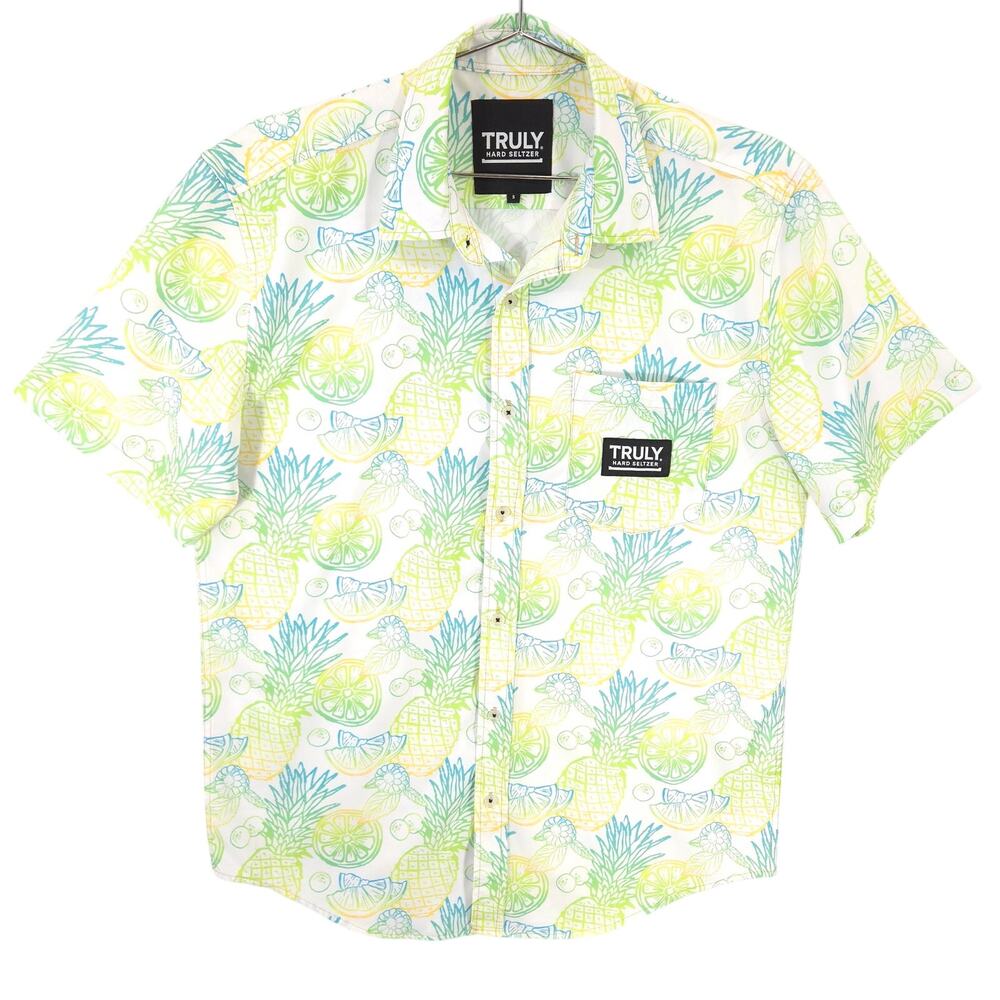 Truly Hard Seltzer Shirt Mens S Fruit Print Performance Button Up Short Sleeve